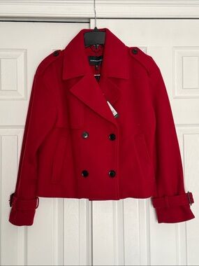 BCBGMaxAzria Vibrant Red Double-Breasted Wool Peacoat